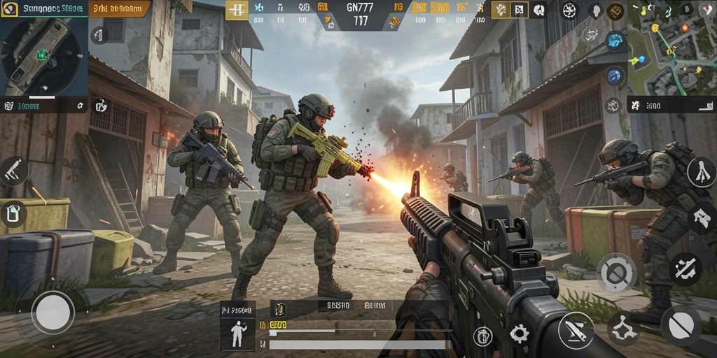 Screenshot gameplay dari aksi tembak-menembak yang mendebarkan di GN777.