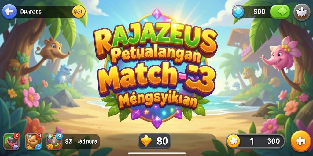 Tampilan gameplay seru RAJAZEUS saat mencocokkan elemen Match-3.