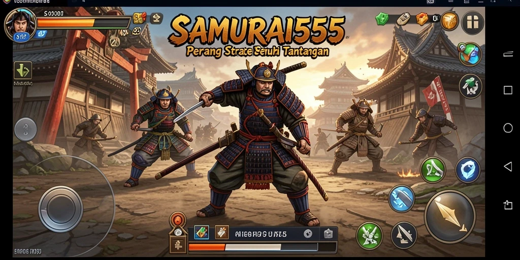 Tampilan gameplay epik dalam pertempuran samurai.